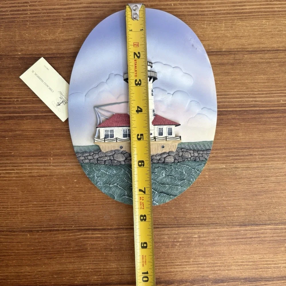 Chicago Harbor IL Lighthouse Nautical Oval Ceramic Wall Plaque 3D Painted 9x7